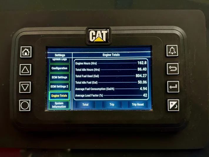  Yacht Photos Pics CAT engine monitor displaying engine totals for West Bay Sonship 58 Pilothouse, 2001 model.