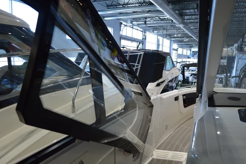  Yacht Photos Pics 2023 Sea Ray DAO 370 yacht interior with open window, showcasing sleek design.