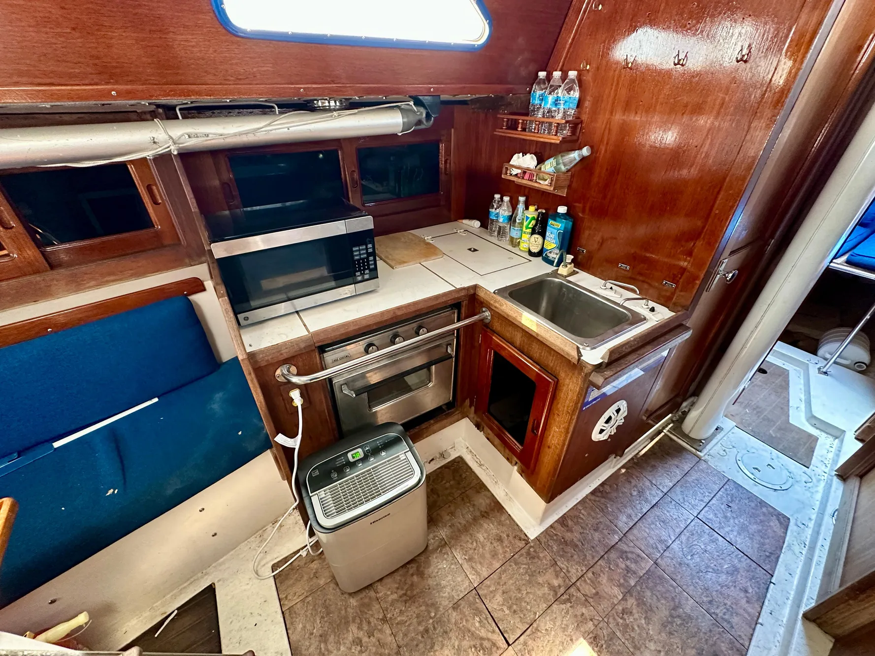 Galley area of a 1982 Schock NY 36 yacht.