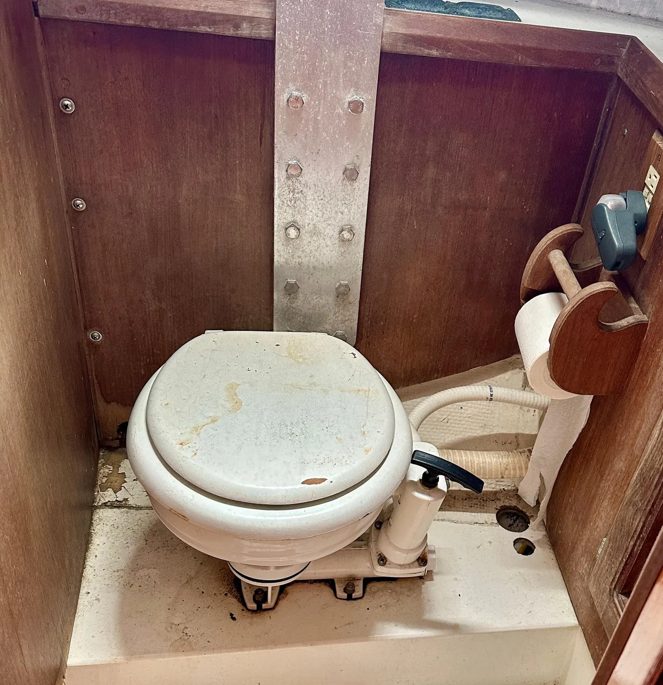 Marine toilet in a 1982 Schock NY 36 sailboat.