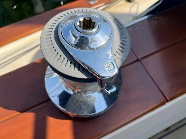  Yacht Photos Pics Chrome winch on 1999 Island Packet 380 sailboat deck.