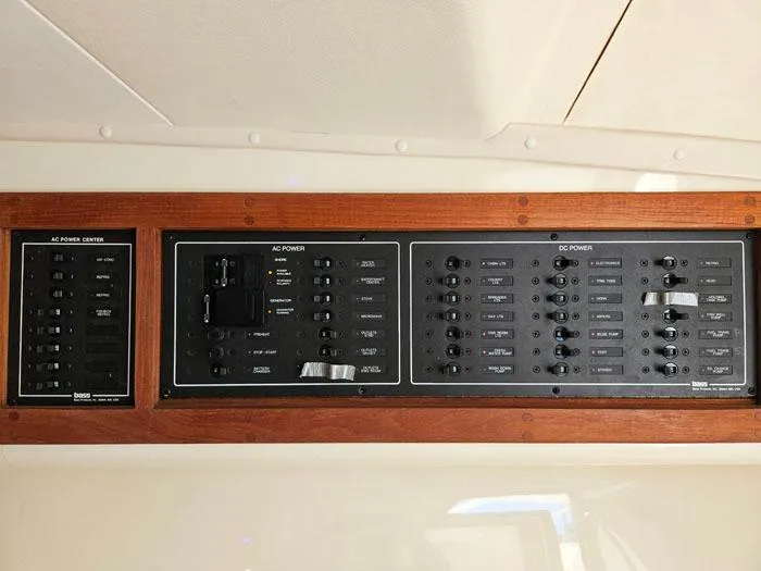  Yacht Photos Pics Electrical control panel on a 2001 Carolina Classic Express 35 boat.