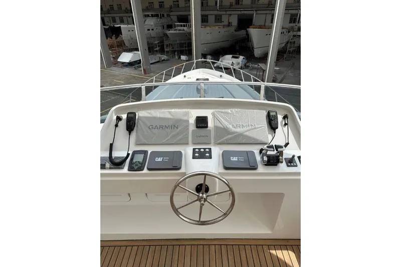  Yacht Photos Pics Control panel of Lanzarote 7702 yacht, featuring Garmin navigation equipment, 2025 model.