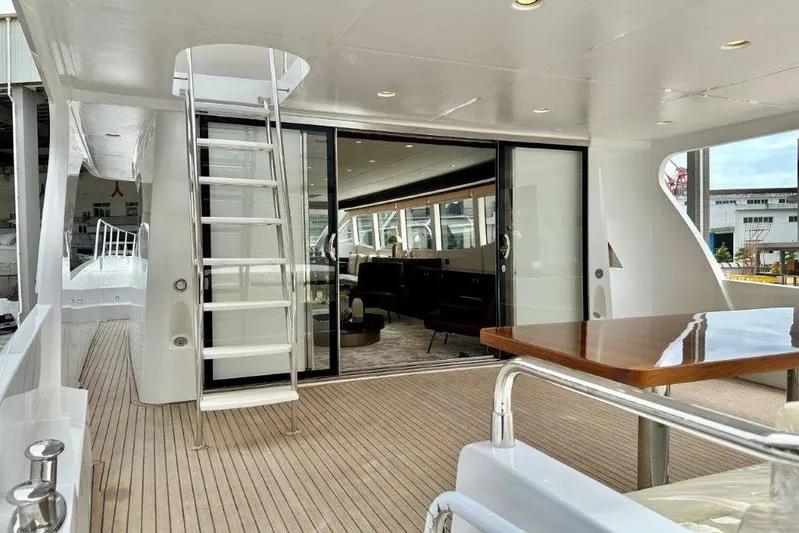  Yacht Photos Pics Luxury yacht Lanzarote 7702 deck with modern interior, 2025 model.