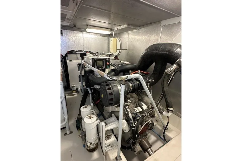  Yacht Photos Pics Engine room of Lanzarote 7702, 2025 model, showcasing mechanical components and wiring.