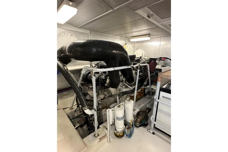  Yacht Photos Pics Engine room of Lanzarote 7702, 2025 model, showcasing complex machinery and components.