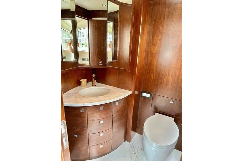  Yacht Photos Pics Luxurious wooden bathroom interior in Lanzarote 7702, 2025 model yacht.