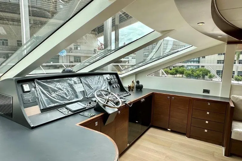  Yacht Photos Pics Modern yacht cockpit with advanced navigation system, Lanzarote 7702, 2025 model.