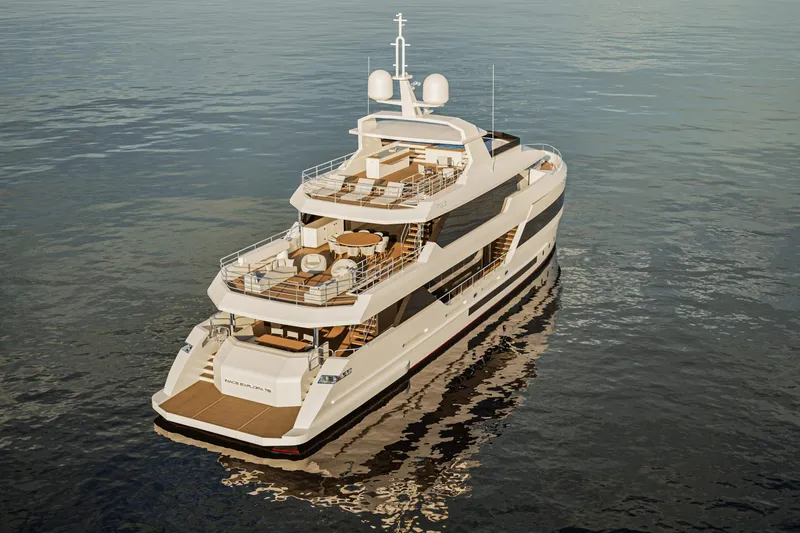  Yacht Photos Pics Luxurious 2028 Inace Explora 115 yacht cruising on calm waters.