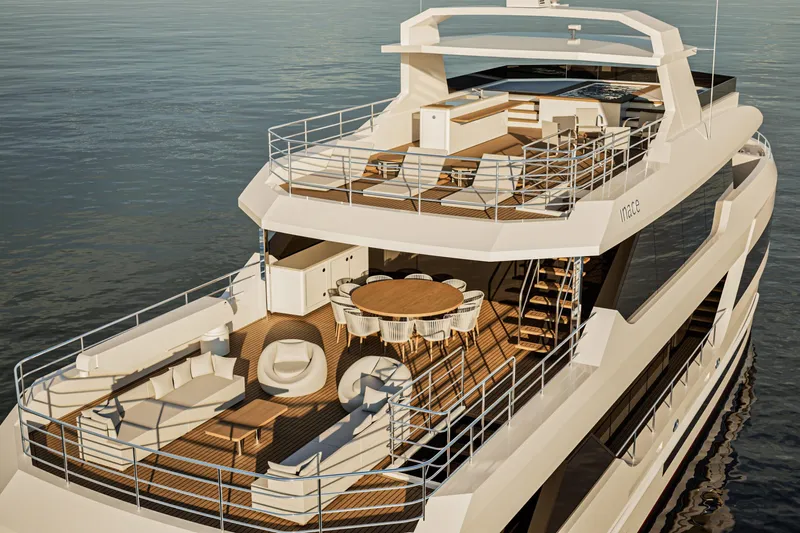  Yacht Photos Pics Luxurious 2028 Inace Explora 115 yacht with spacious decks and elegant seating areas.