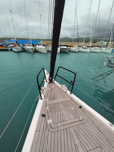 Loic Yacht Photos Pics Italia Yachts 14.98 (2023) docked, showcasing sleek deck design and marina view.