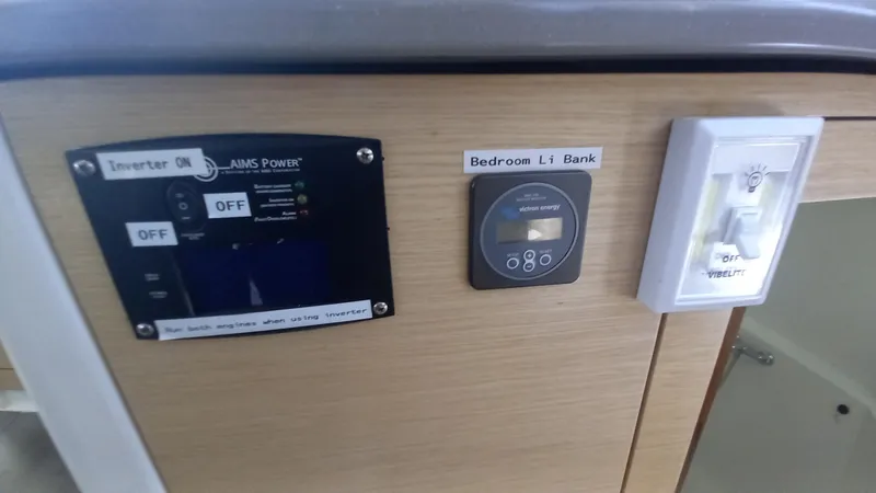 Double Trouble Yacht Photos Pics Control panel inside a 2015 Fountaine Pajot Lipari 41 catamaran.