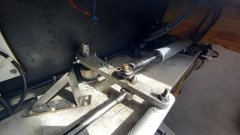 Double Trouble Yacht Photos Pics Steering mechanism of a 2015 Fountaine Pajot Lipari 41 catamaran.