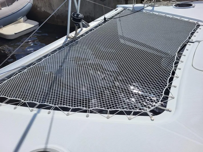 Double Trouble Yacht Photos Pics Trampoline net on 2015 Fountaine Pajot Lipari 41 catamaran deck.