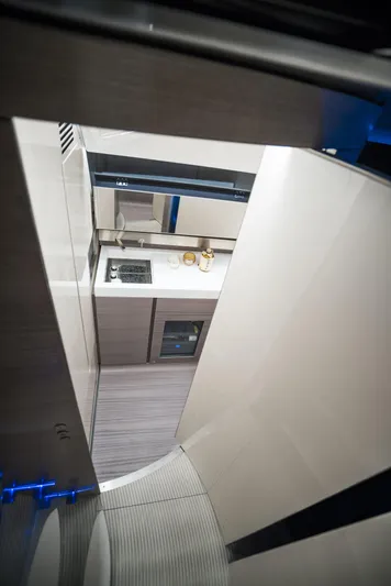 Mercedes Yacht Photos Pics Interior view of 2022 Silver Arrows Marine Arrow 460 GT yacht kitchen area.