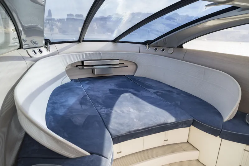 Mercedes Yacht Photos Pics Luxurious interior of 2022 Silver Arrows Marine Arrow 460 GT yacht with plush seating.