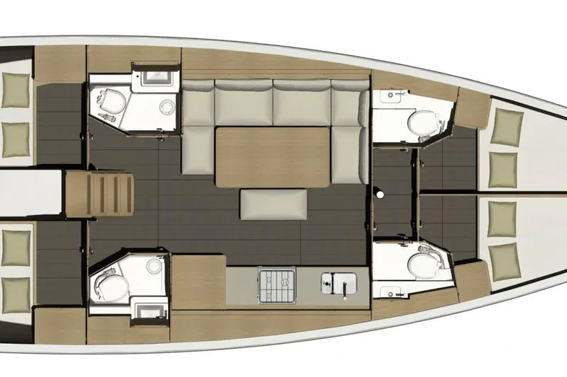  Yacht Photos Pics Floor plan of 2019 Dufour 460 Grand Large yacht, featuring cabins and bathrooms.