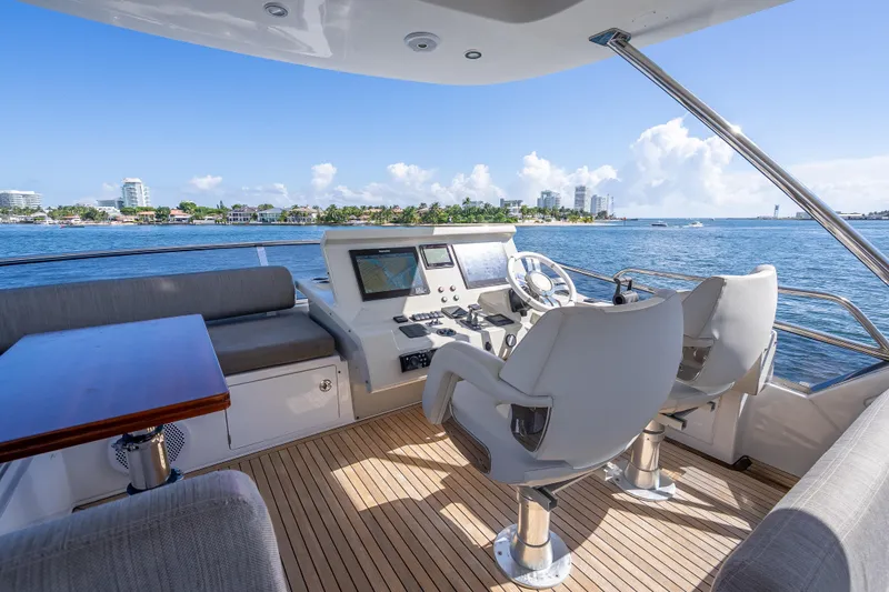  Yacht Photos Pics Luxurious 2019 Azimut 66 yacht helm with ocean view and modern controls.
