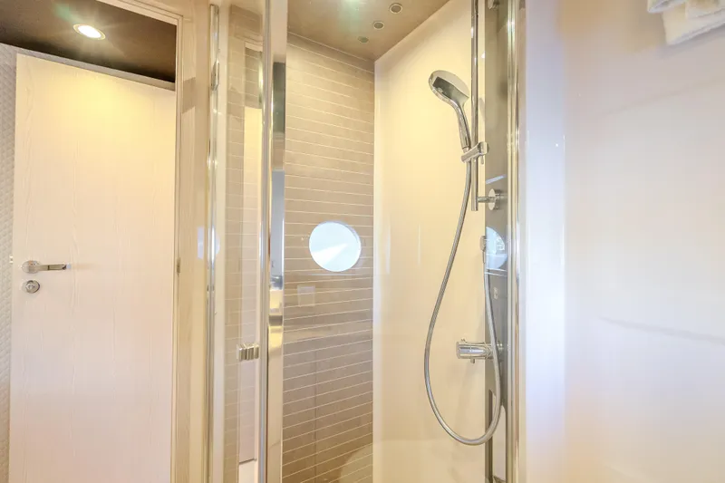  Yacht Photos Pics Luxurious shower area in 2019 Azimut 66 yacht bathroom.