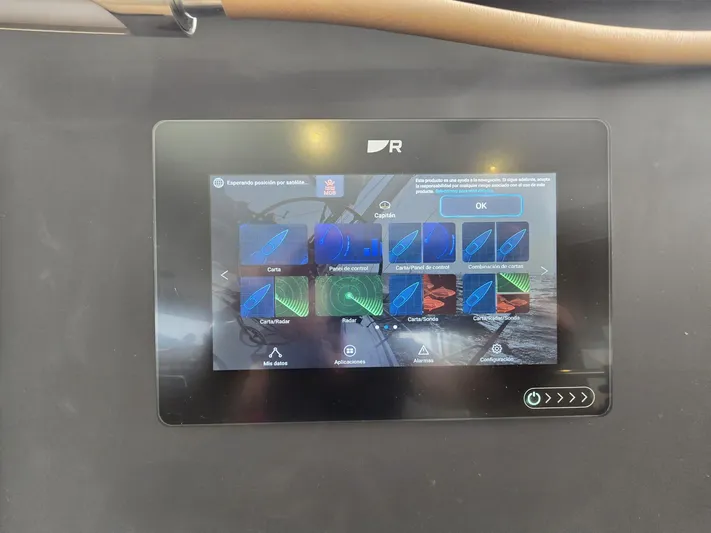 Catacha Yacht Photos Pics Touchscreen control panel on a 2022 Bali 4.6 yacht, displaying navigation options.