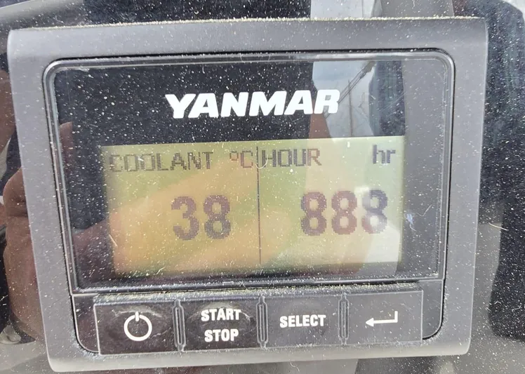 Catacha Yacht Photos Pics Yanmar engine display showing coolant temperature 38°C and 888 hours on Bali 4.6, 2022 model.