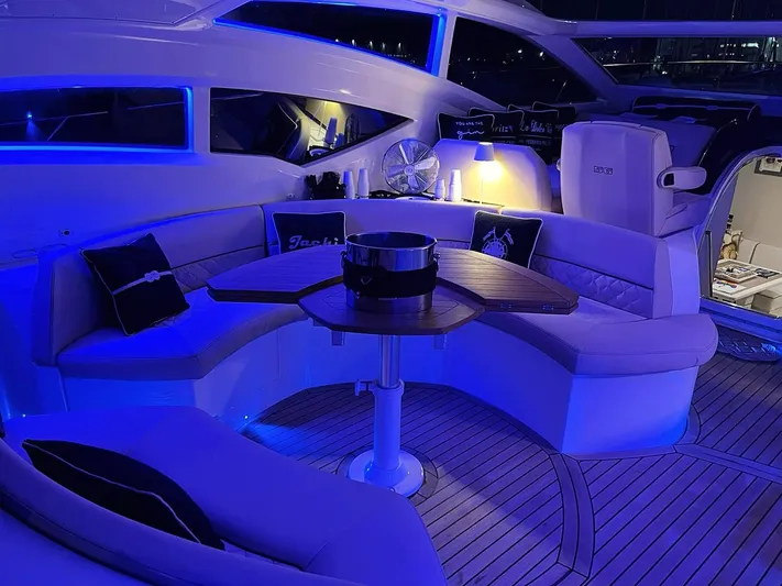  Yacht Photos Pics Luxurious Absolute 56 yacht interior with blue ambient lighting and elegant seating, 2008 model.
