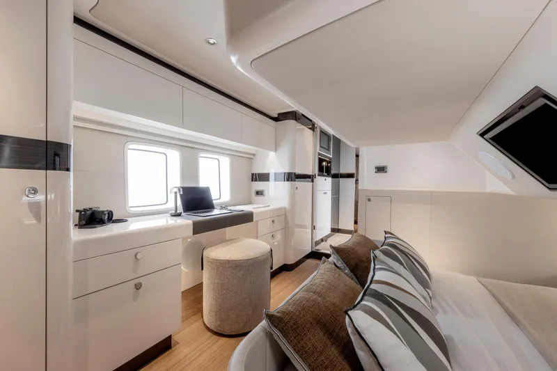 Baateaux Yacht Photos Pics Luxurious interior of 2024 Zeelander 5 yacht with modern design and elegant furnishings.