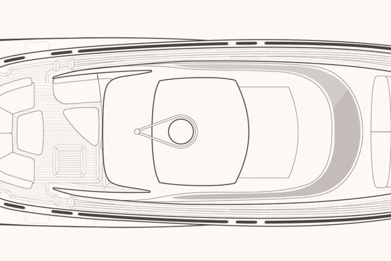 Baateaux Yacht Photos Pics Top view schematic of 2024 Zeelander 5 yacht, showcasing deck layout and design.