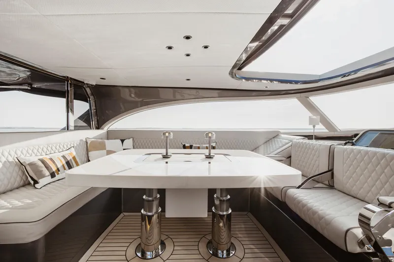Baateaux Yacht Photos Pics Luxurious interior of 2024 Zeelander 5 yacht with elegant seating and modern design.