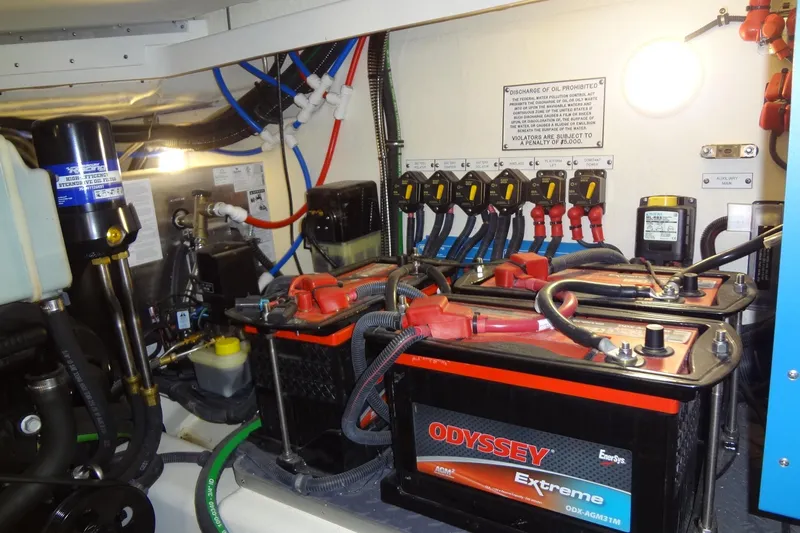 Master Plan Yacht Photos Pics Engine room of 2023 Formula 380 Super Sport Crossover with Odyssey batteries and wiring.