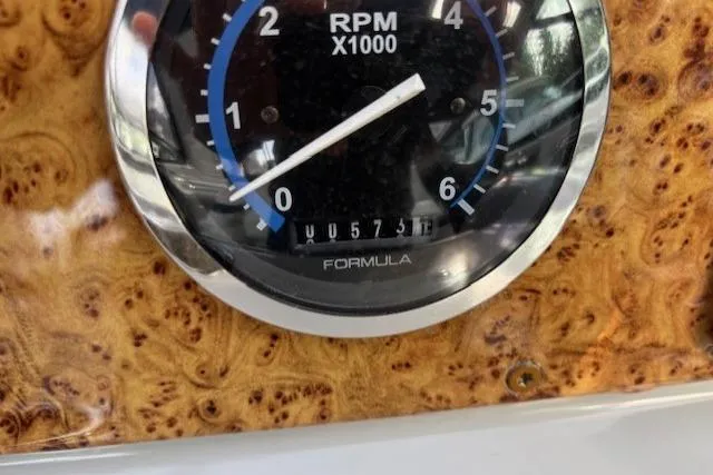  Yacht Photos Pics RPM gauge on 2009 Formula 350 Sun Sport dashboard with wood grain finish.