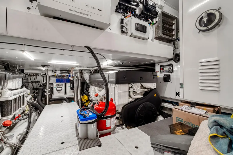  Yacht Photos Pics Engine room of 2024 Sanlorenzo SX76 yacht, showcasing advanced machinery and equipment.