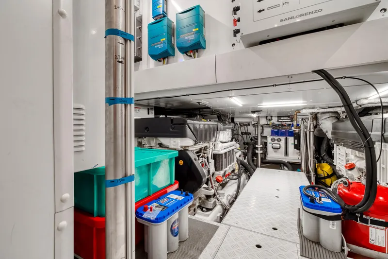  Yacht Photos Pics Engine room of 2024 Sanlorenzo SX76 yacht, featuring advanced equipment and storage.