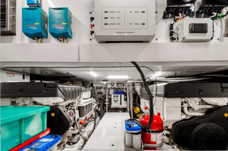  Yacht Photos Pics Engine room of 2024 Sanlorenzo SX76 yacht, showcasing advanced machinery and equipment.