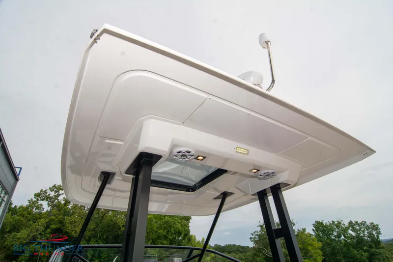  Yacht Photos Pics 2024 Jeanneau Leader 9.0 WA boat canopy with speakers and lighting.