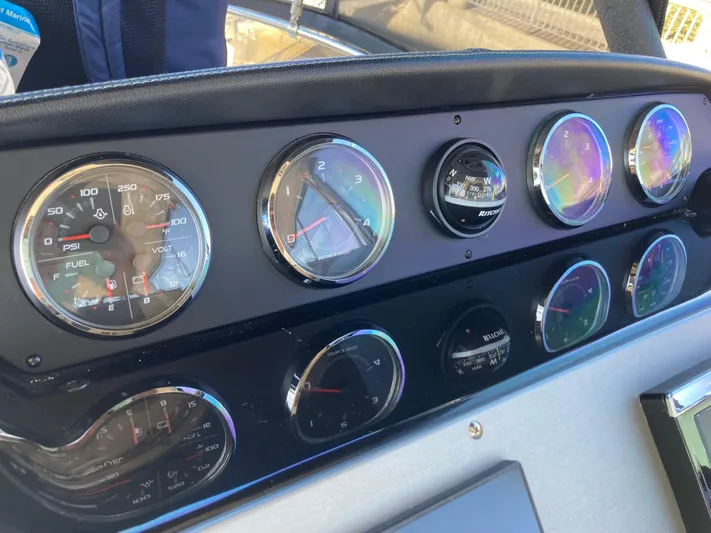  Yacht Photos Pics Dashboard of 2018 Sea Ray Fly 510 with various gauges and controls.