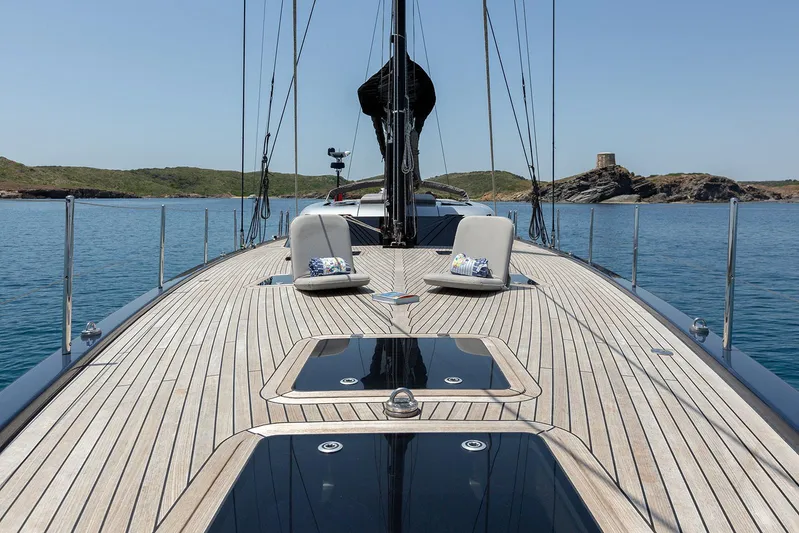 Caiarossa Yacht Photos Pics Luxurious 2009 Shipman 72 yacht deck with scenic ocean view.