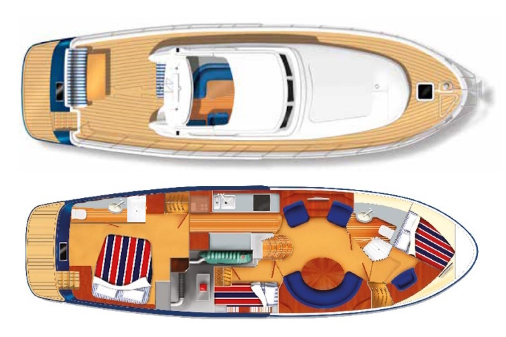 Top and interior view of 2017 Elling E4 Ultimate yacht layout.