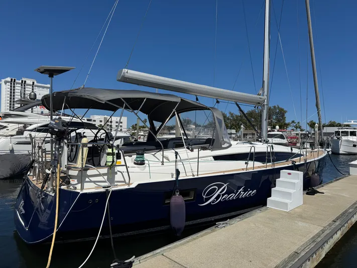  Yacht Photos Pics 2021 Jeanneau 51 sailboat docked, featuring sleek design and modern amenities.