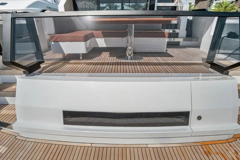 My Way Yacht Photos Pics 2023 Astondoa AS5 yacht deck with modern seating and sleek design.