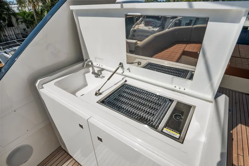 My Way Yacht Photos Pics Outdoor kitchen on 2023 Astondoa AS5 yacht with sink and grill.