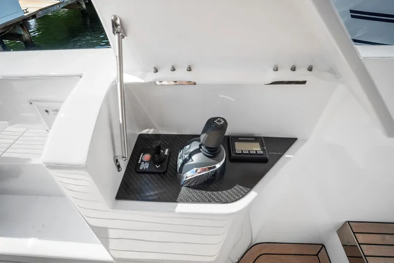 My Way Yacht Photos Pics 2023 Astondoa AS5 yacht control panel with joystick and display.