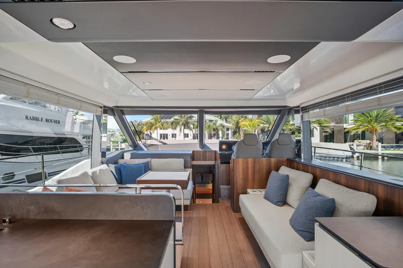 My Way Yacht Photos Pics Luxurious 2023 Astondoa AS5 yacht interior with modern seating and panoramic windows.