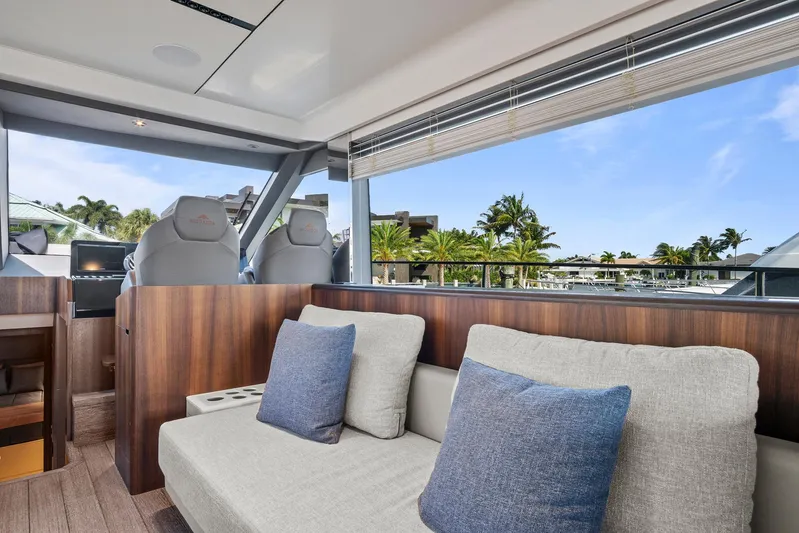 My Way Yacht Photos Pics Luxurious interior of 2023 Astondoa AS5 yacht with modern seating and scenic view.