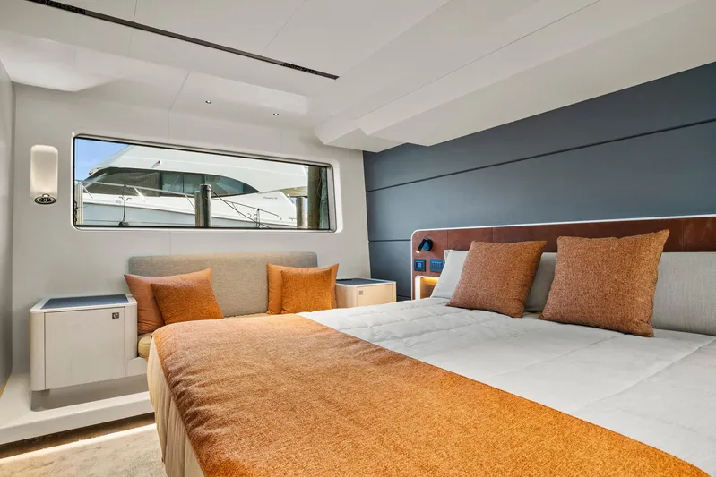 My Way Yacht Photos Pics Luxurious 2023 Astondoa AS5 yacht bedroom with modern design and elegant decor.