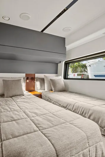 My Way Yacht Photos Pics 2023 Astondoa AS5 yacht interior with twin beds and modern design.