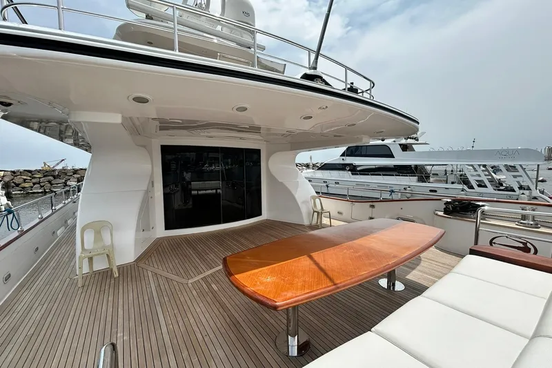 Sunshine Yacht Photos Pics Luxurious 2010 Versilcraft Euroyacht Planet 125S Hardtop with elegant deck and seating area.