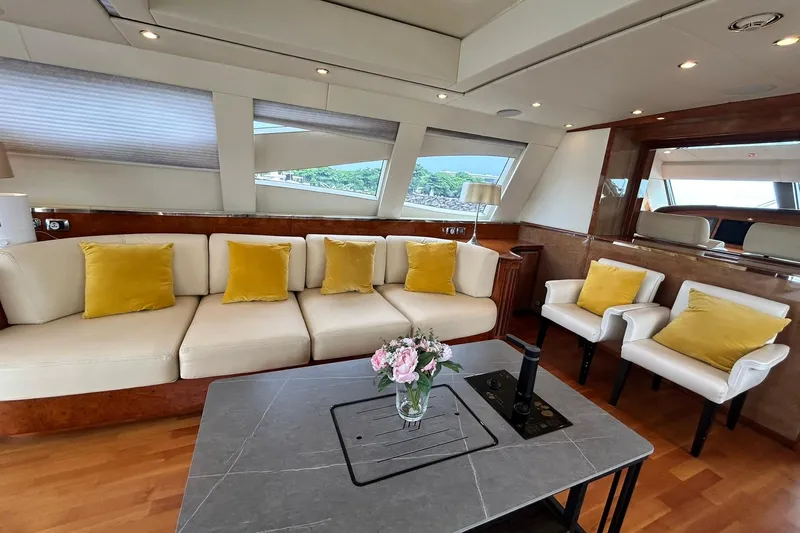Sunshine Yacht Photos Pics Luxurious interior of 2010 Versilcraft Euroyacht Planet 125S with elegant seating and decor.