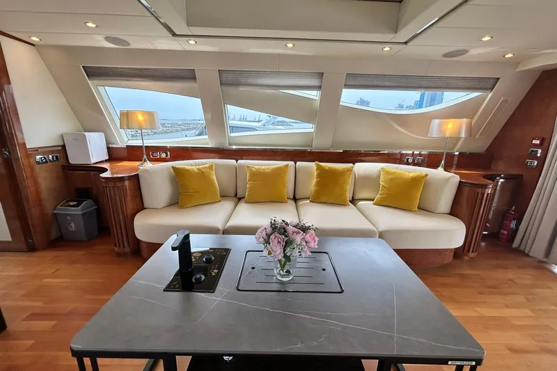 Sunshine Yacht Photos Pics Luxurious interior of 2010 Versilcraft Euroyacht Planet 125S with elegant seating and decor.