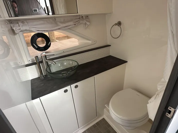  Yacht Photos Pics 2021 Sea Ray Sundancer 320 OB bathroom with modern sink and toilet.